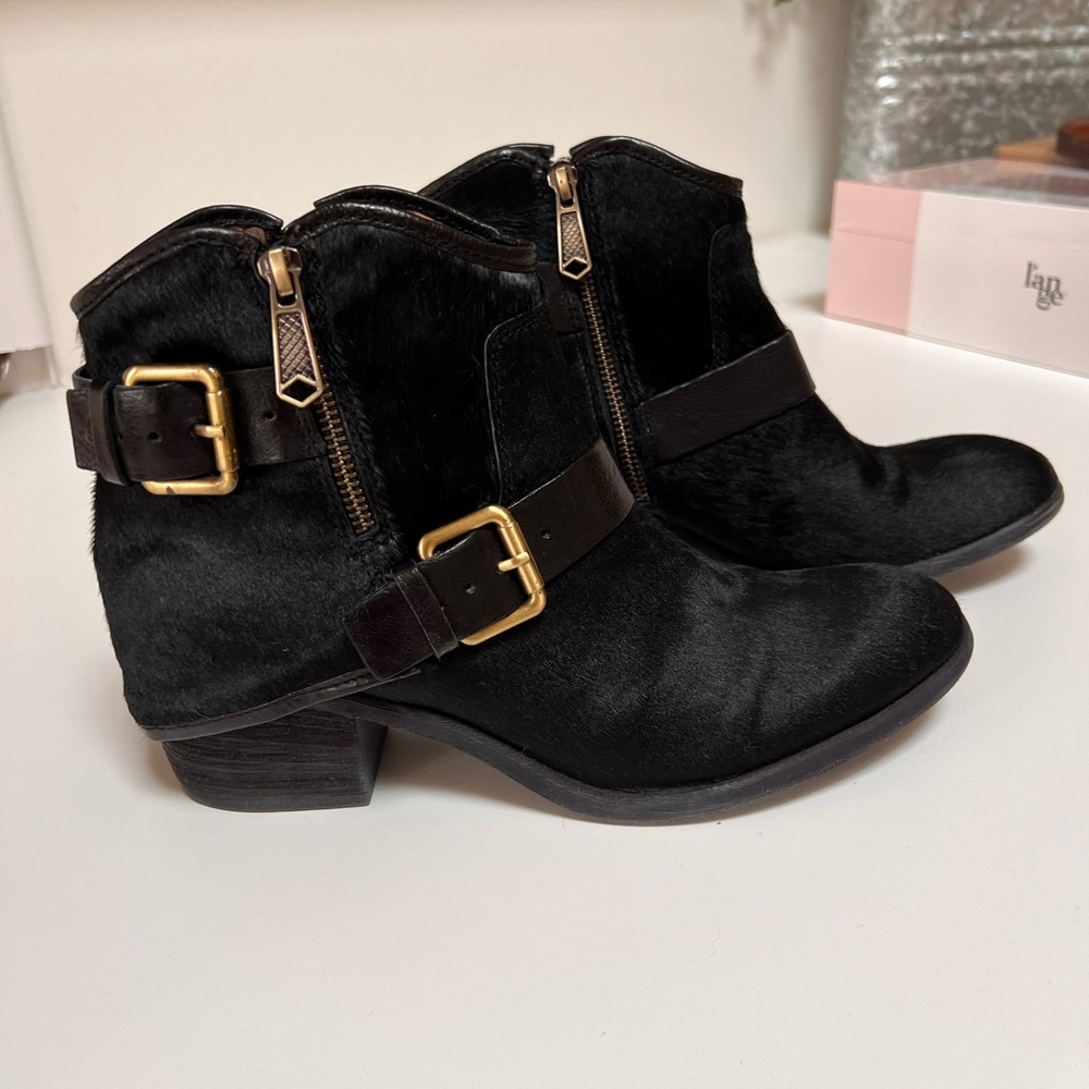 Donald J. Pliner Black Ankle Boots with Gold Buckles